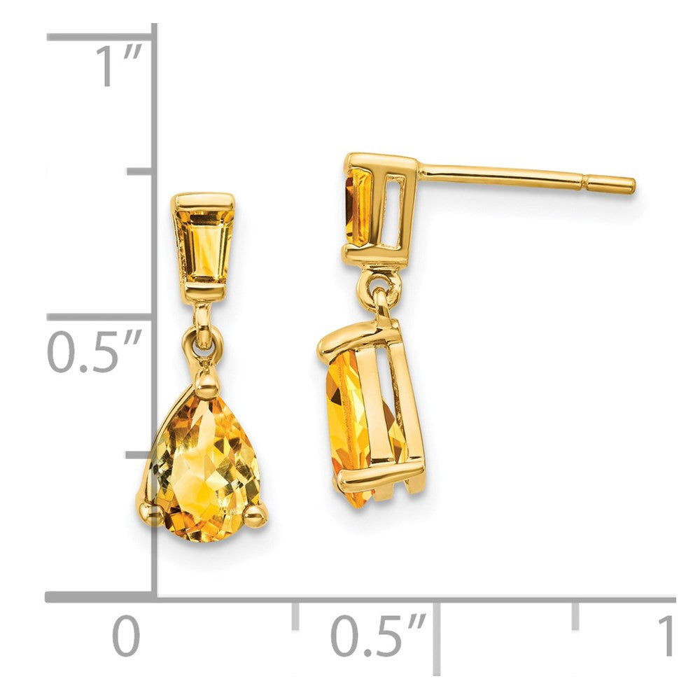 14k Gold Citrine Dangle Post Earrings