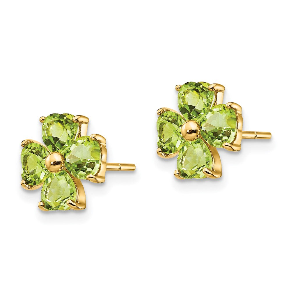 14k Heart-shaped Peridot Flower Post Earrings