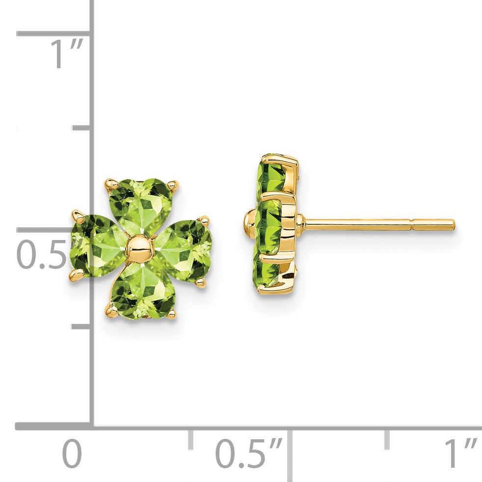 14k Heart-shaped Peridot Flower Post Earrings