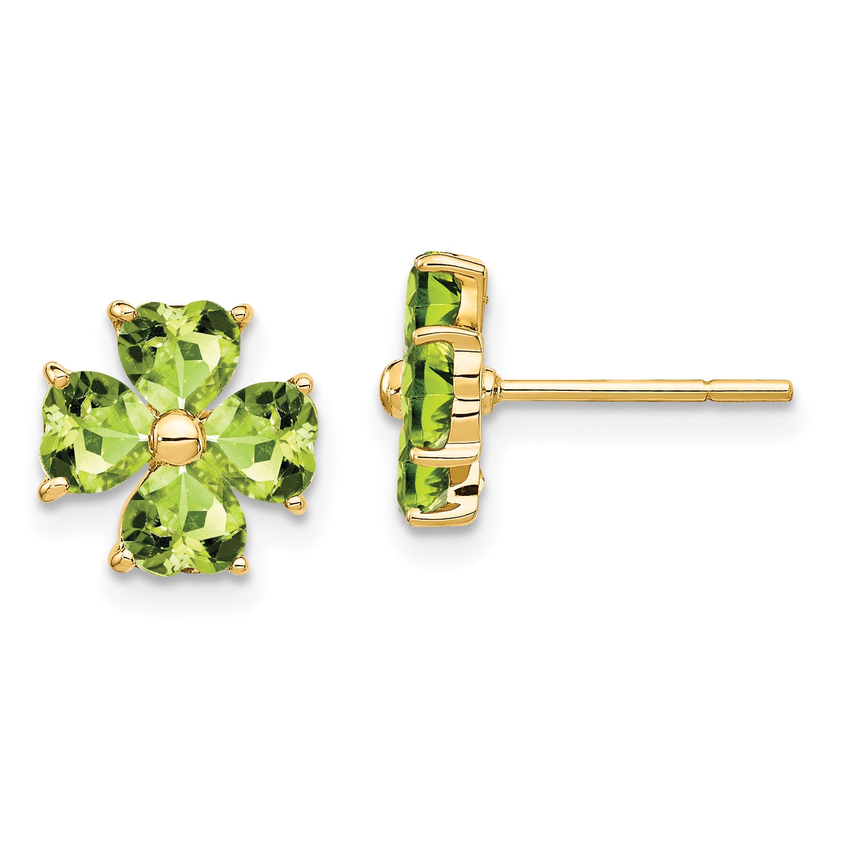 14k Heart-shaped Peridot Flower Post Earrings