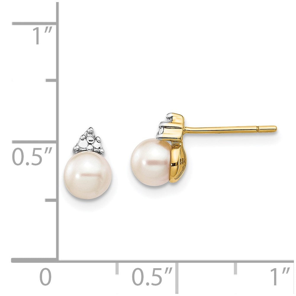 14k 5-6mm White Round FWC Pearl .01ct Diamond Post Earrings