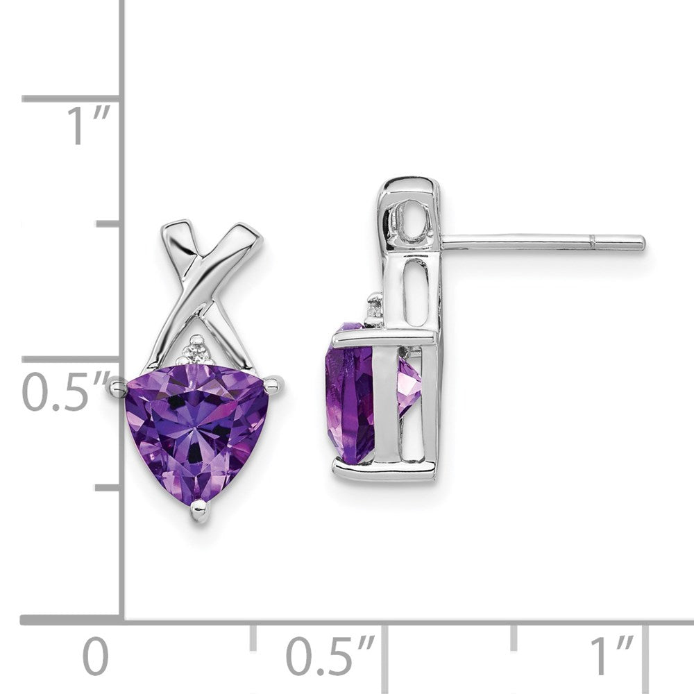 14k White Gold Amethyst and White Topaz Trillion Post Earrings