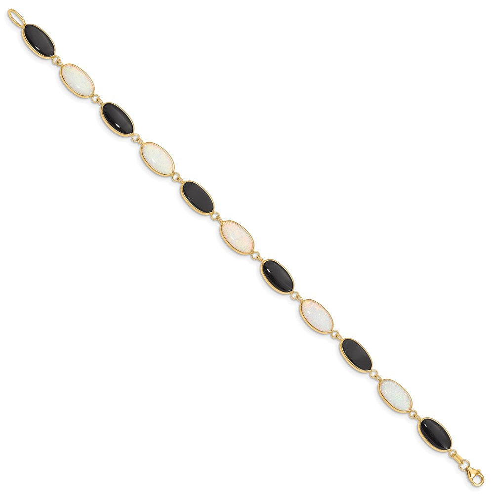 14k 8.5in Onyx & Imitation Opal Bracelet