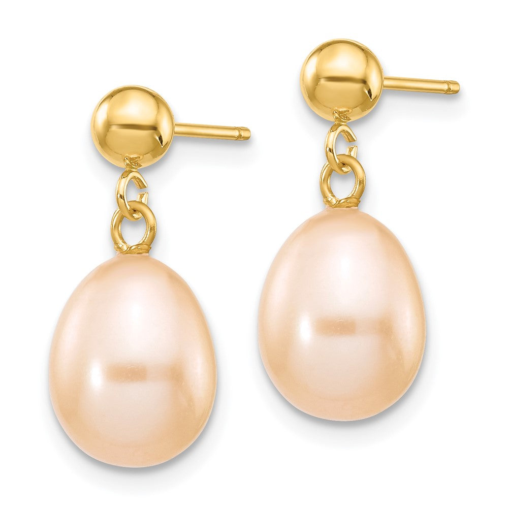 14k 8-9mm Pink Rice Freshwater Cultured Pearl Dangle Post Earrings