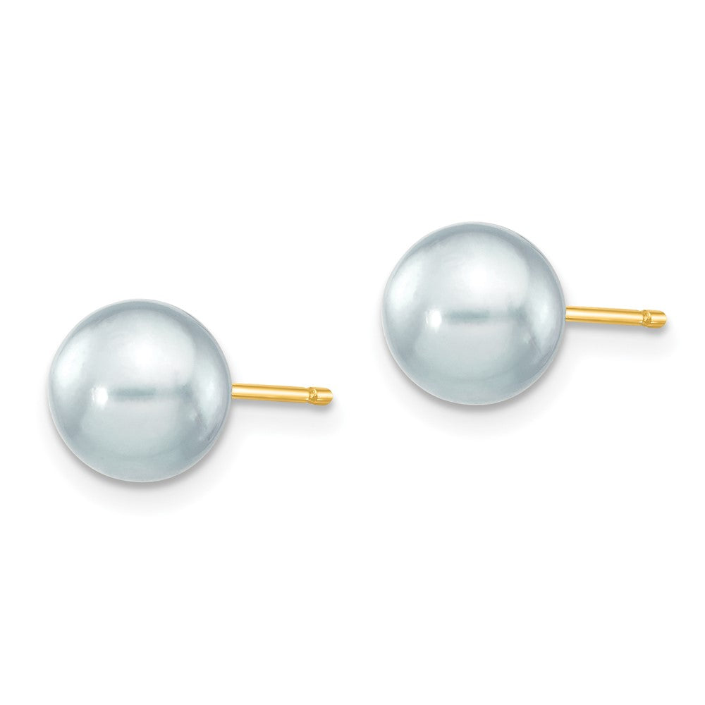 14k 7-8mm Round Grey Saltwater Akoya Cultured Pearl Stud Post Earrings