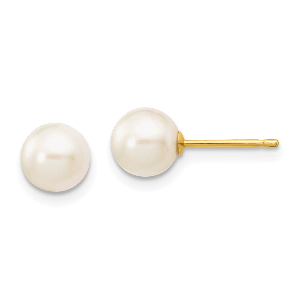 14k 6-7mm Round White Saltwater Akoya Cultured Pearl Stud Post Earrings