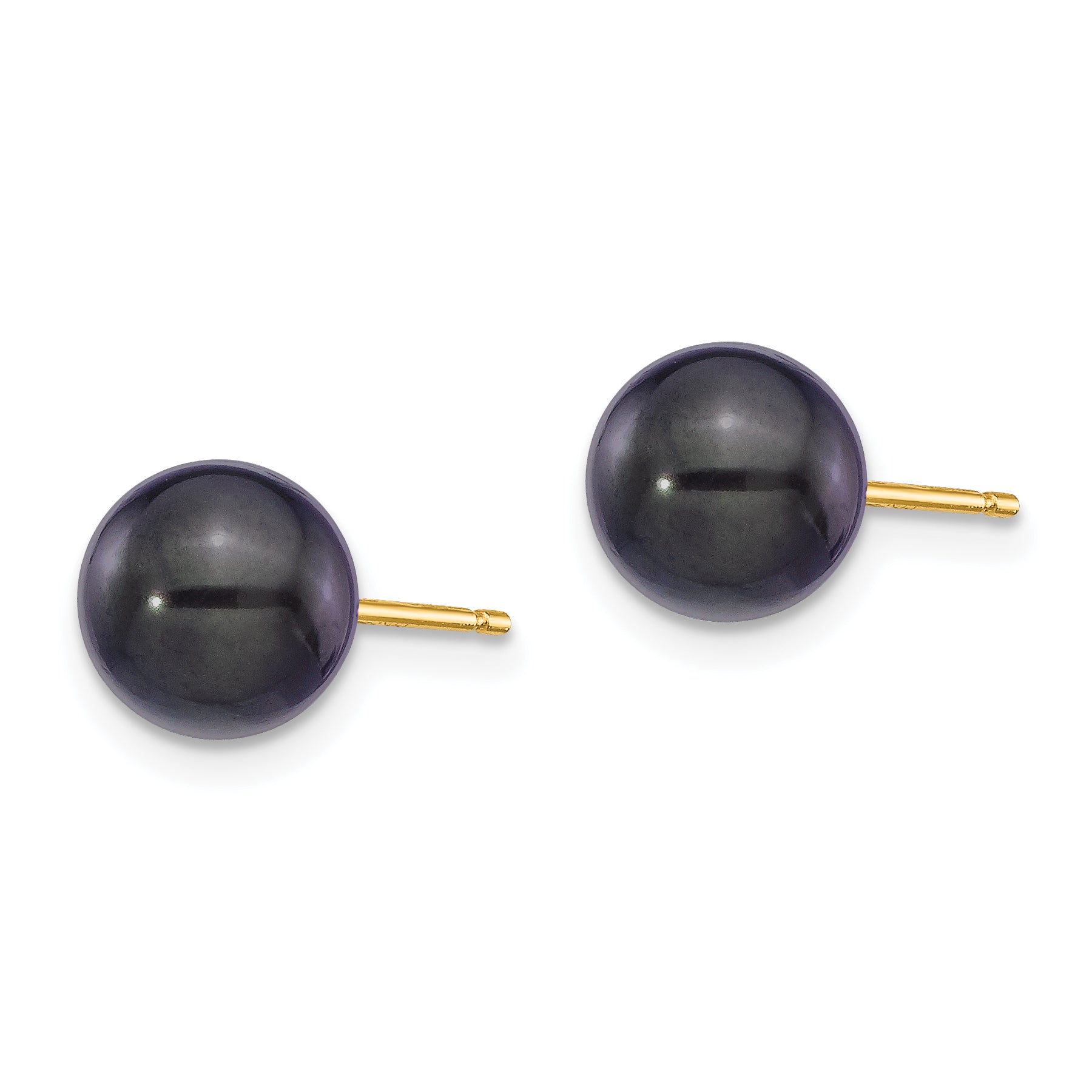 14k 7-8mm Round Black Saltwater Akoya Cultured Pearl Stud Earrings XF329E