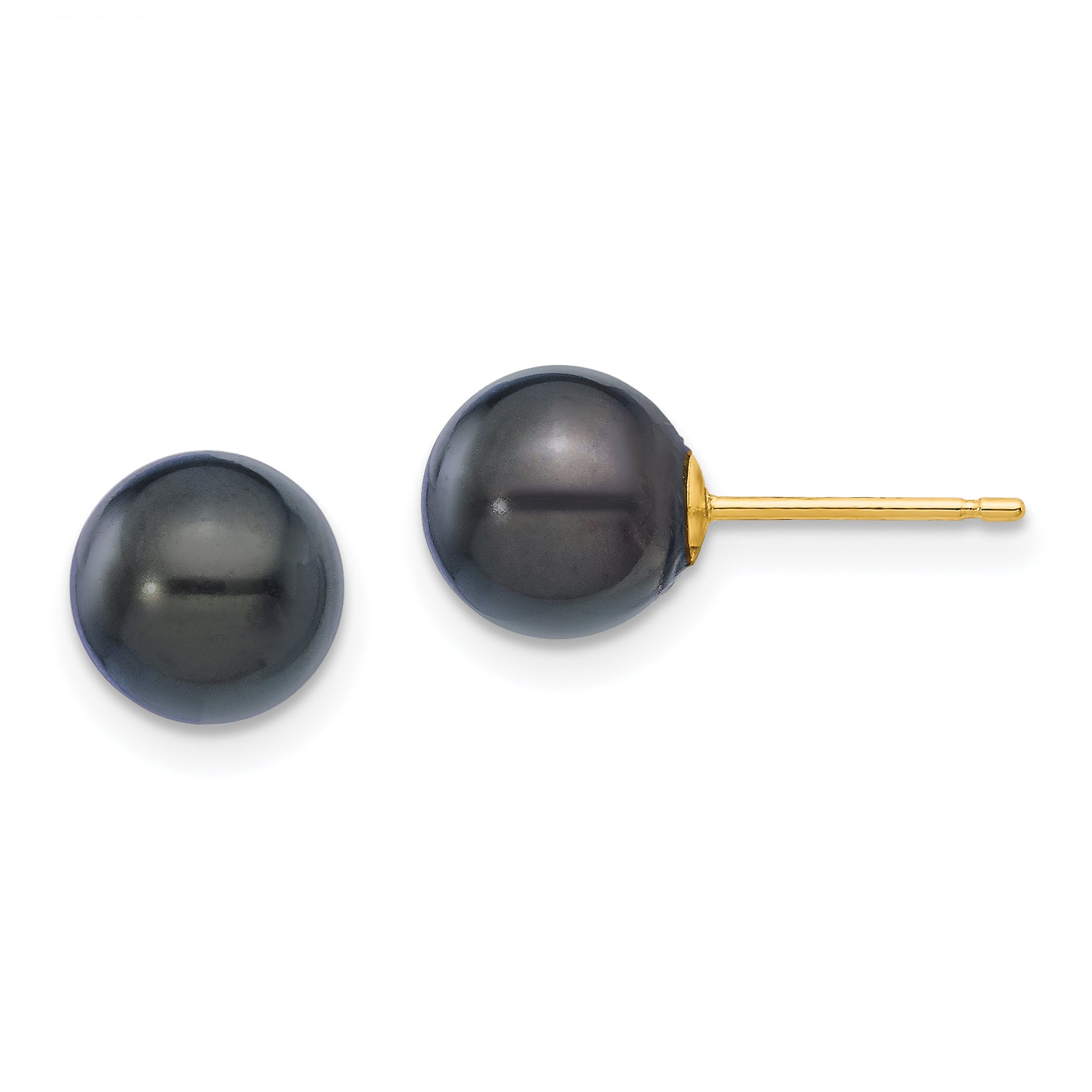 14k 7-8mm Round Black Saltwater Akoya Cultured Pearl Stud Earrings XF329E