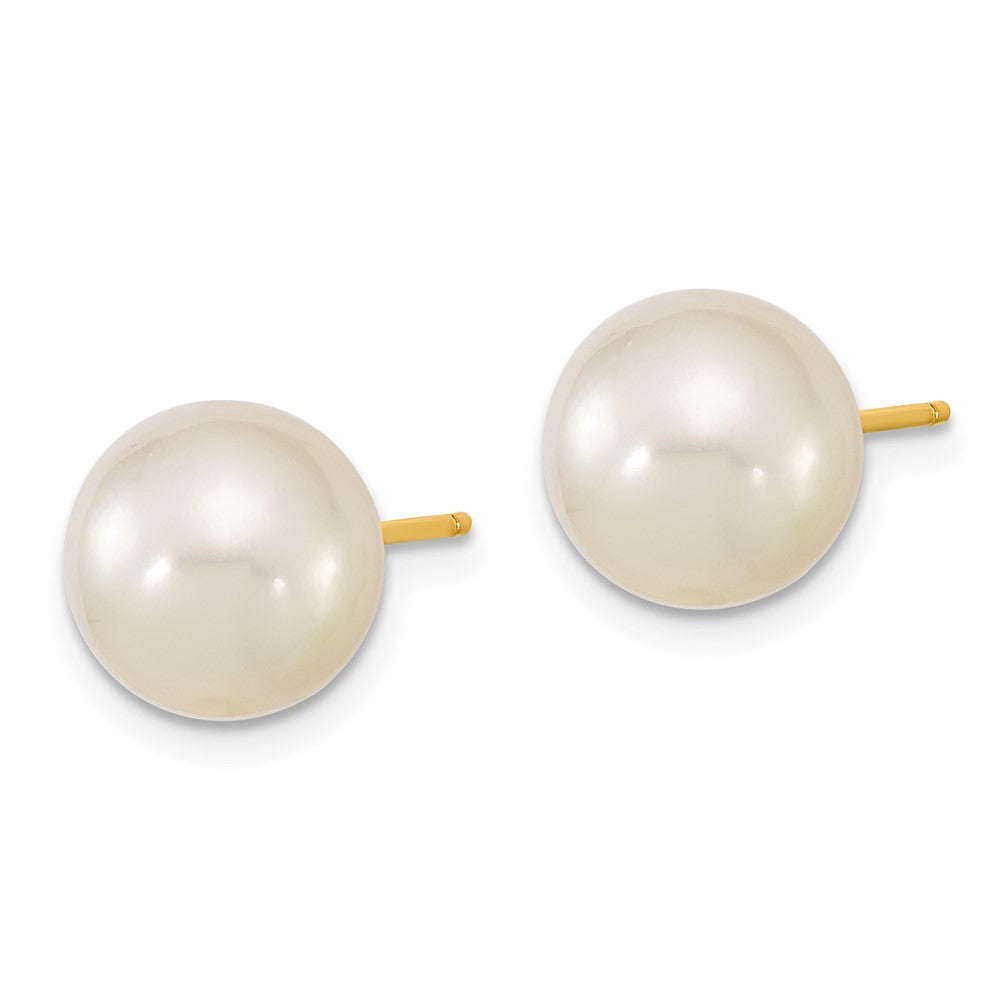 14k 9-10mm White Round Saltwater Cultured South Sea Pearl Post Earrings