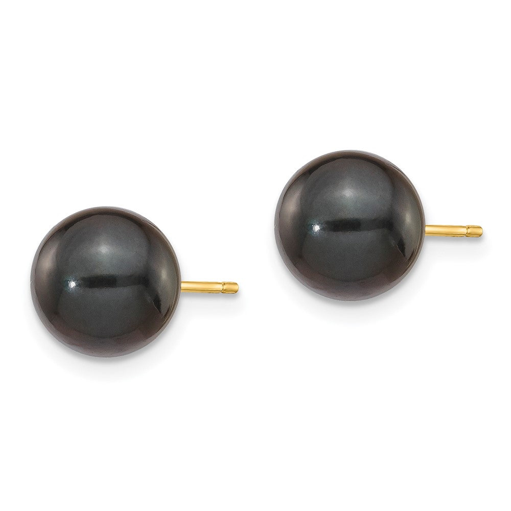 14k 8-9mm Round Black Saltwater Akoya Cultured Pearl Stud Post Earrings