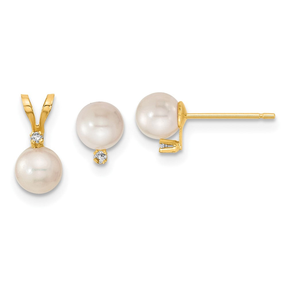 14K 5-6mm Saltwater Akoya Cultured Pearl & Dia. Earring & Pendant Set