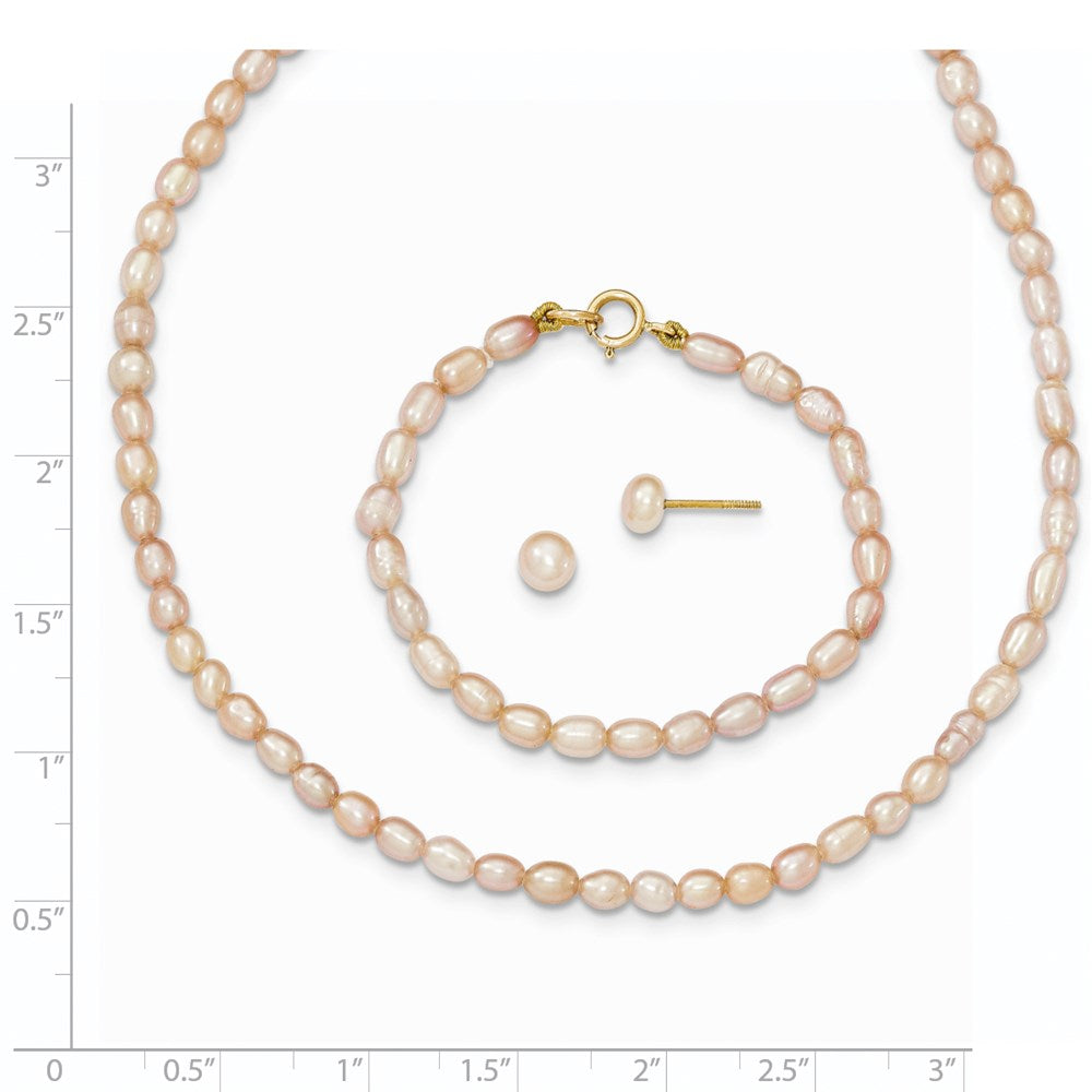 14k Pink FW Cultured Pearl 12 Necklace, 5 Bracelet & Earring Set