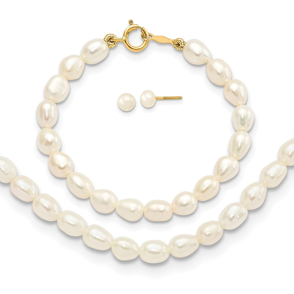 14k White FW Cultured Pearl 12 Necklace, 4 Bracelet & Earring Set