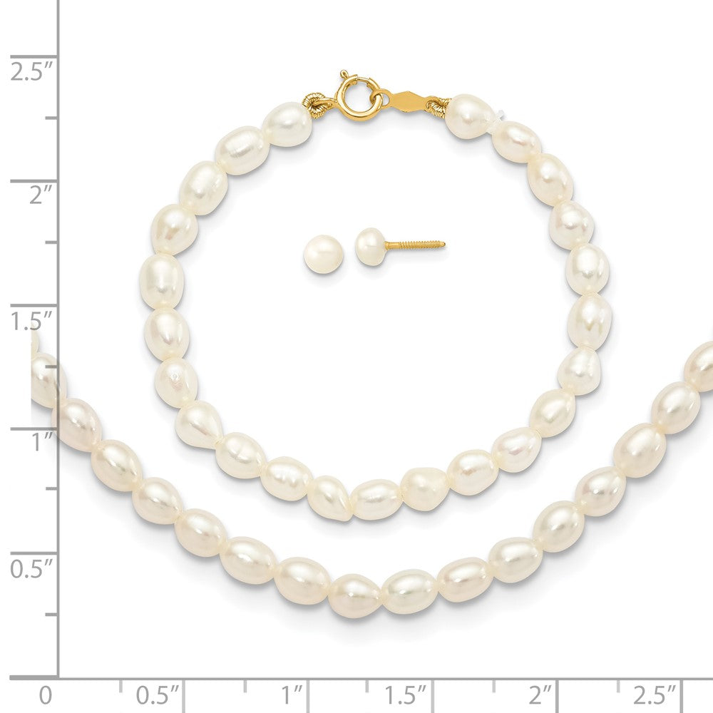 14k White FW Cultured Pearl 14 in. Necklace, 5 in. Bracelet & Earring Set