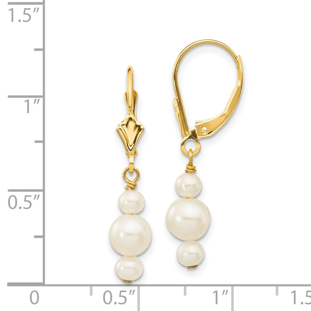 14K 3-3.5mm & 5-5.5mm Semi-Round FWC Pearl Leverback Dangle Earrings