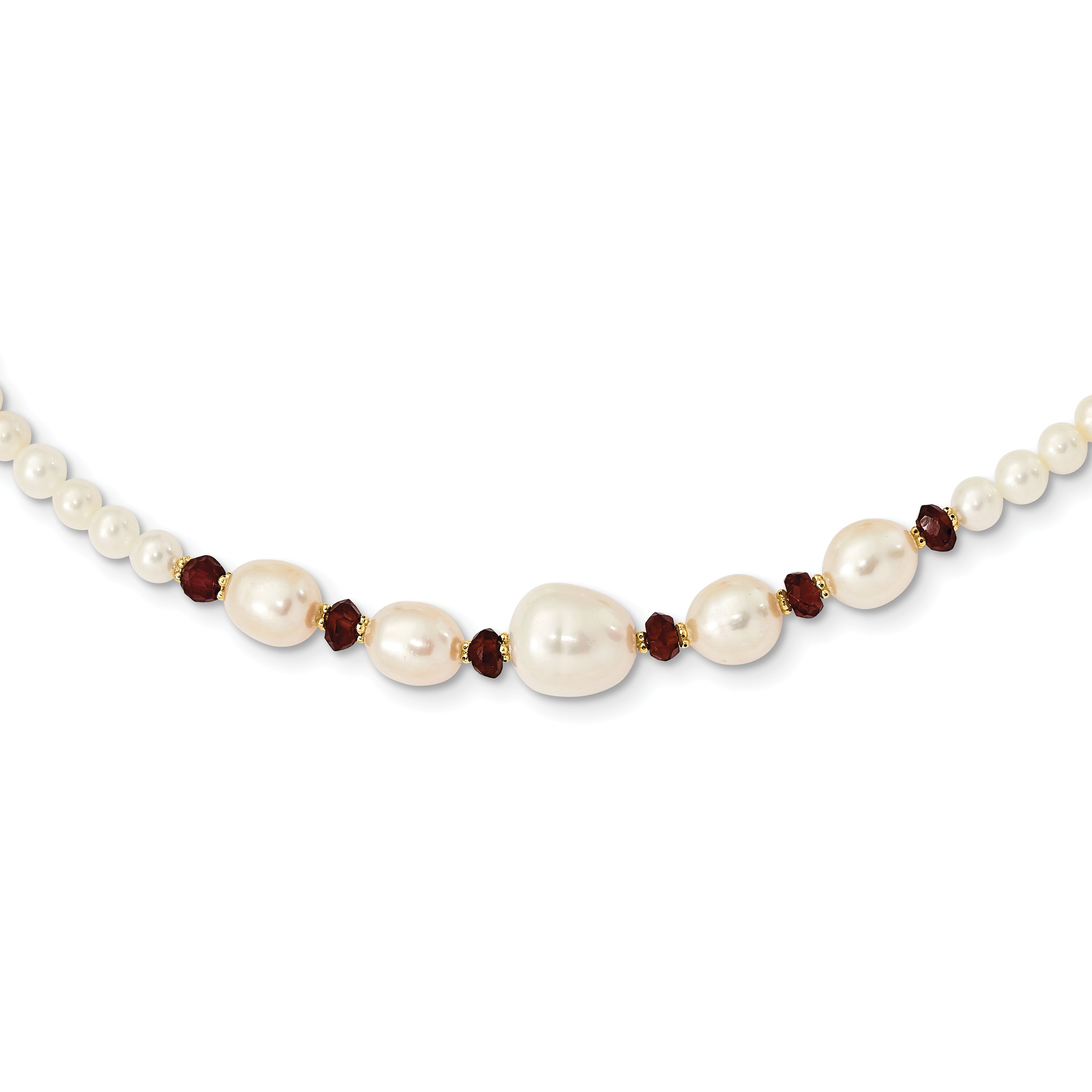 14K White Freshwater Cultured Pearl Faceted 4.0 Garnet Bead Necklace