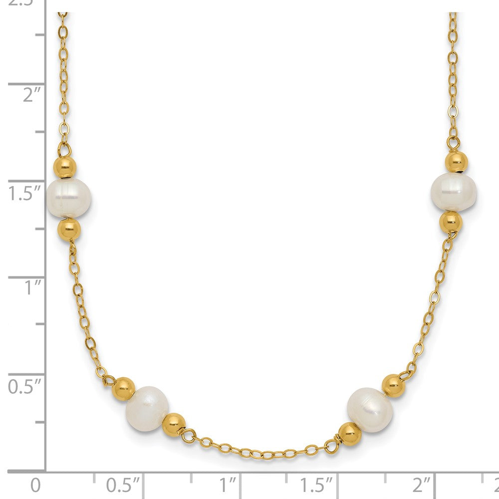 14K 5-6mm White Near Round FW Cultured Pearl Bead 12-station Necklace