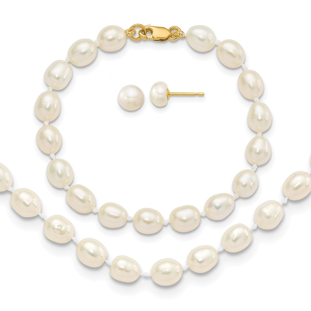 14k 5-6mm FW Cultured Pearl 5in Bracelet, 14in Necklace & Earring Set