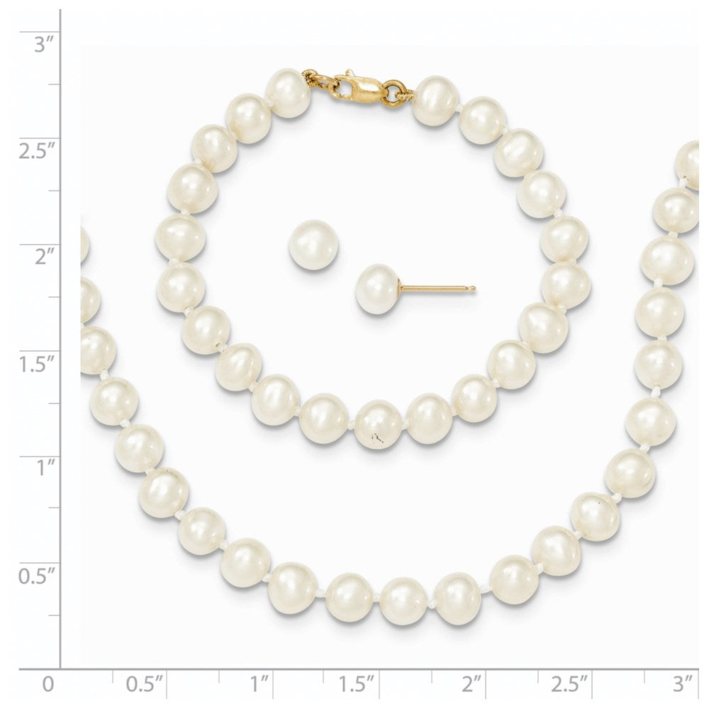 14k 5-6mm FW Cultured Pearl 5in Bracelet, 14in Necklace & Earring Set