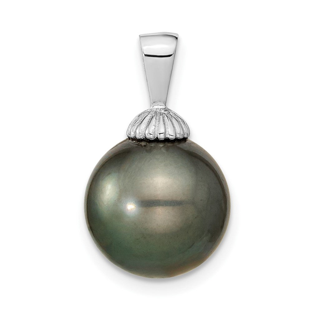 14k WG 11-12mm Black Round Saltwater Cultured Tahitian Pearl Pendant