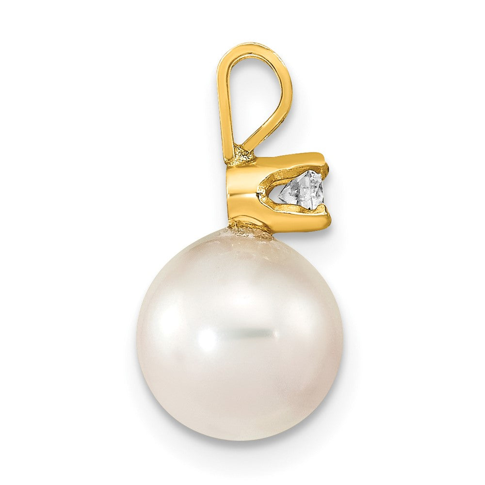 14k 8-9mm Round White Saltwater Akoya Cultured Pearl Diamond Pendant