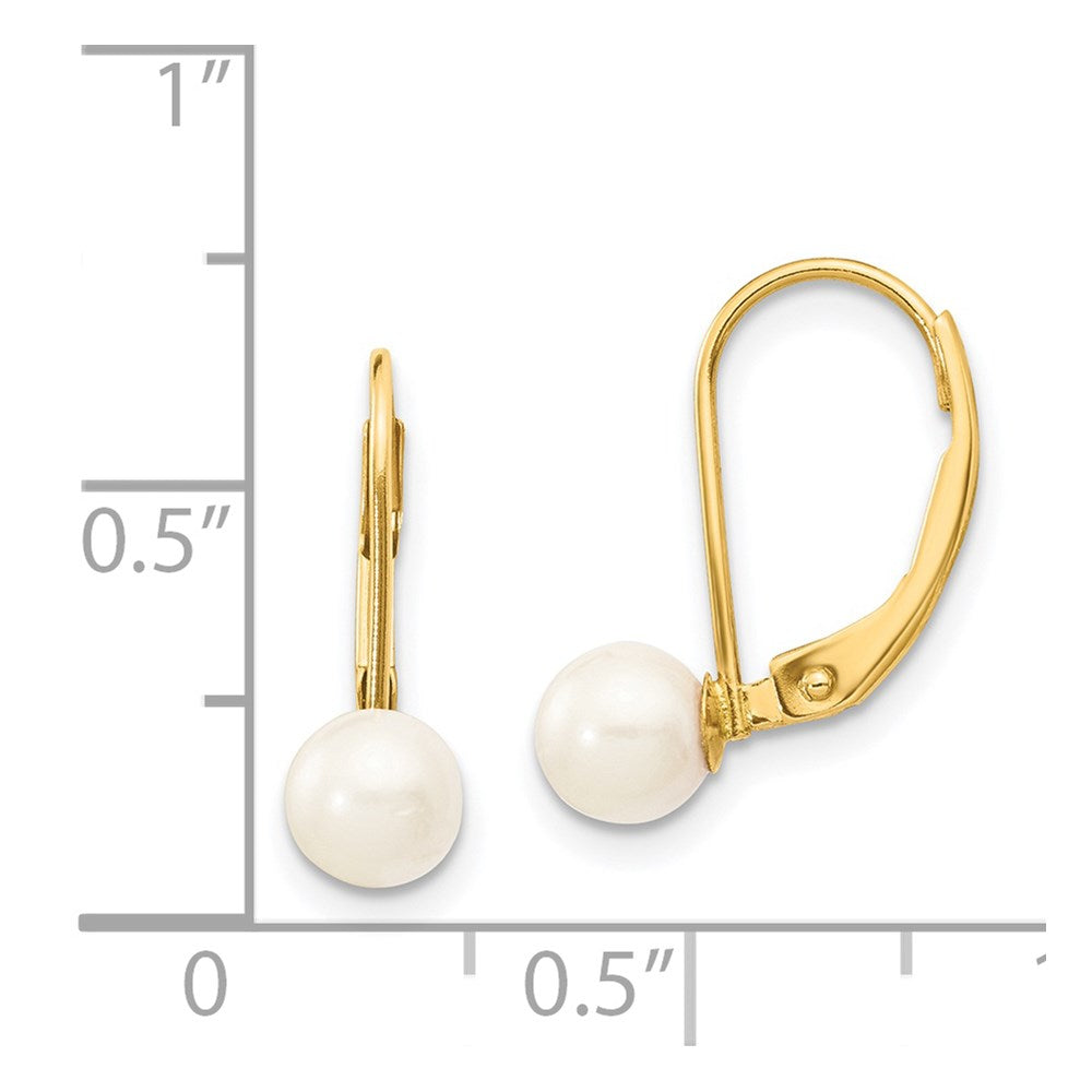 14k 5-6mm White Round Saltwater Akoya Cultured Pearl Leverback Earrings