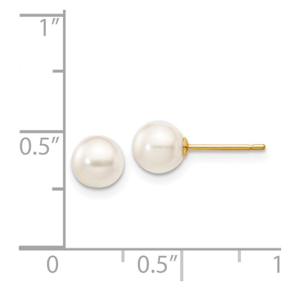 14k 5-6mm Round White Saltwater Akoya Cultured Pearl Stud Post Earrings