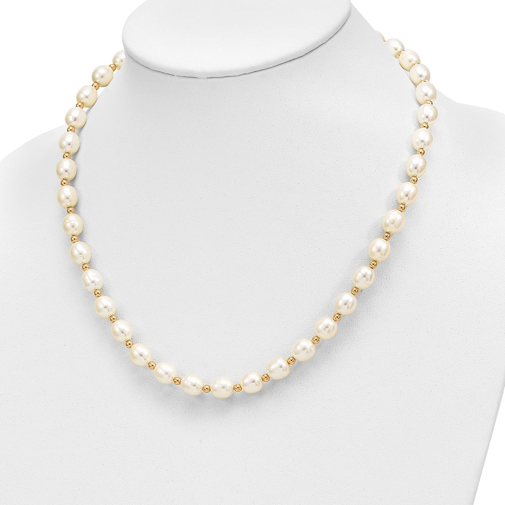 14k 7-8mm White FW Cultured Pearl Necklace and Bead Post Earring Set