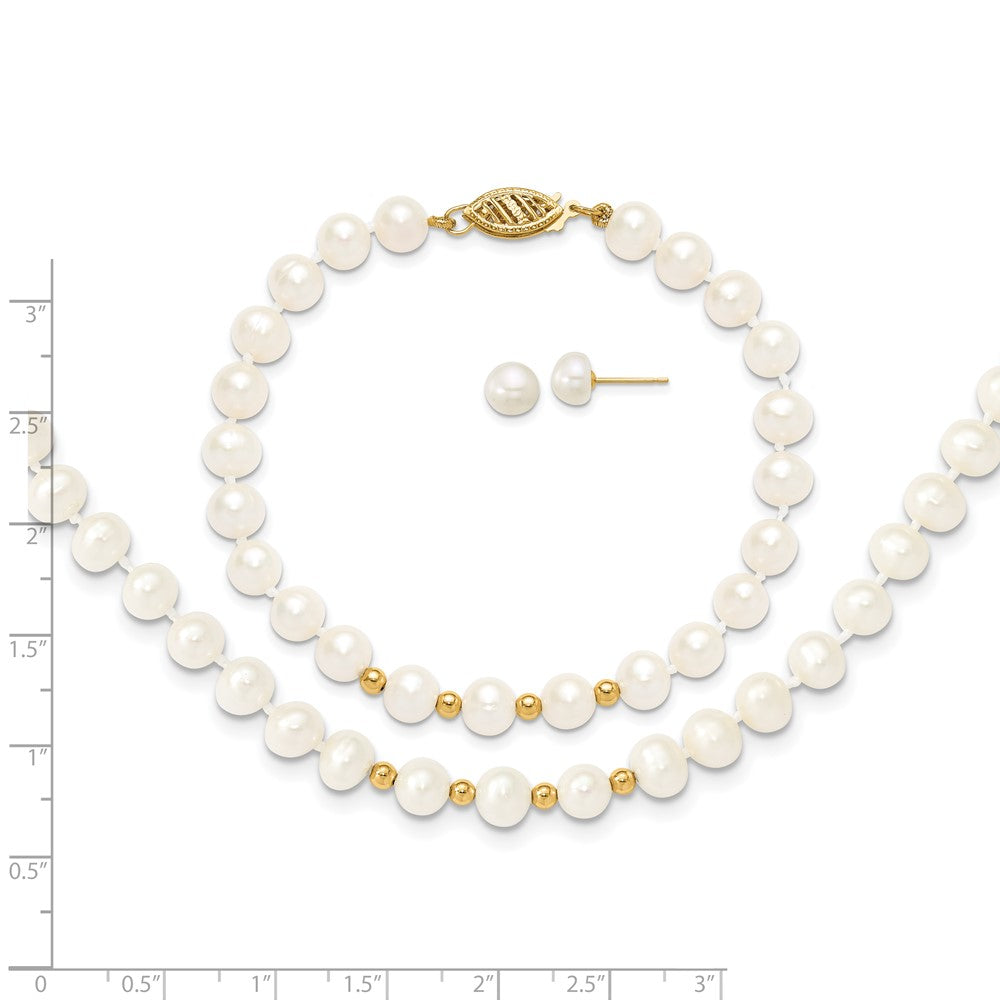 14k 6-7mm White FW Cultured Pearl 18in. Necklace 7.25 Bracelet Earring Set