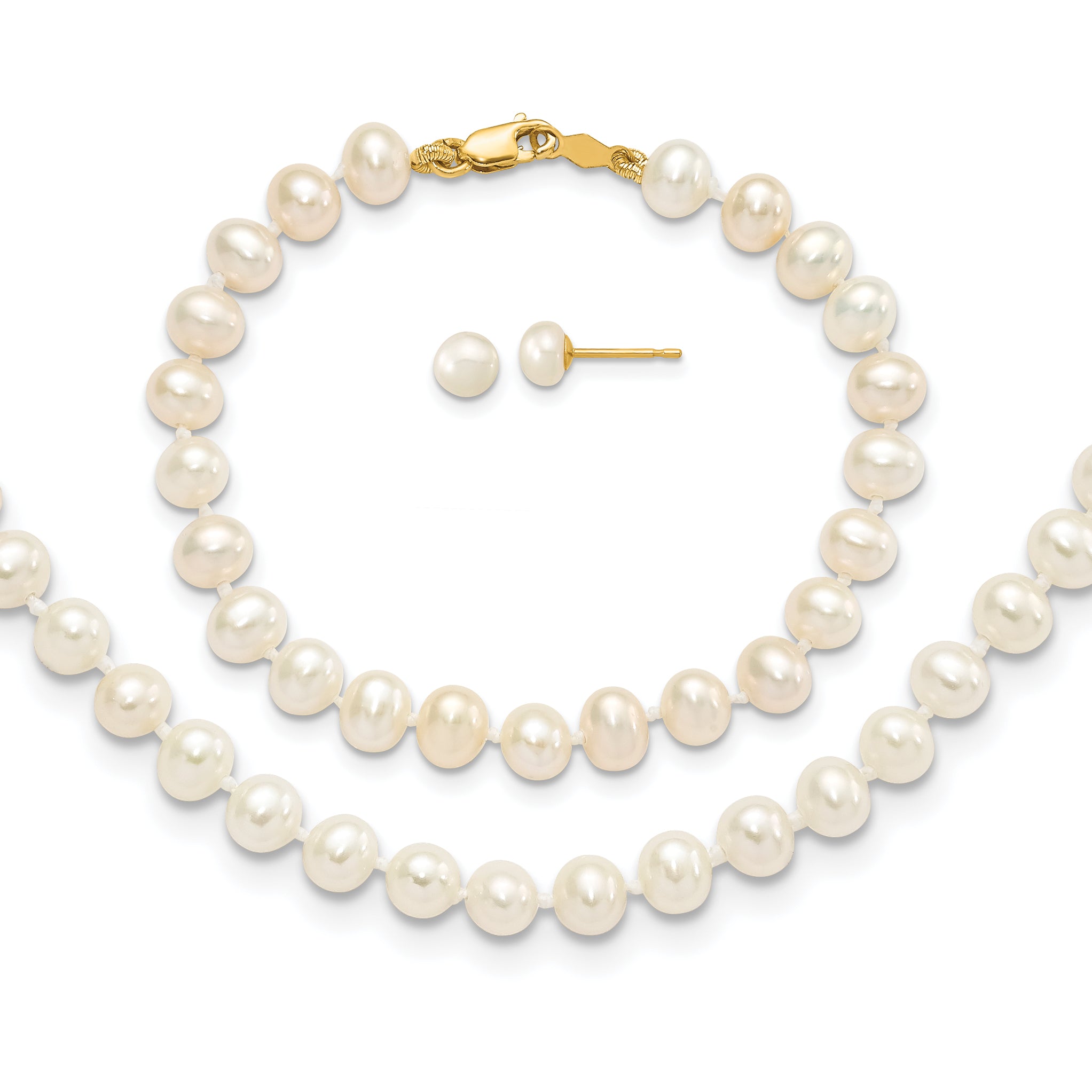 14k 4-5mm FW Cultured Pearl, 14in Necklace, 5 Bracelet & Earring Set