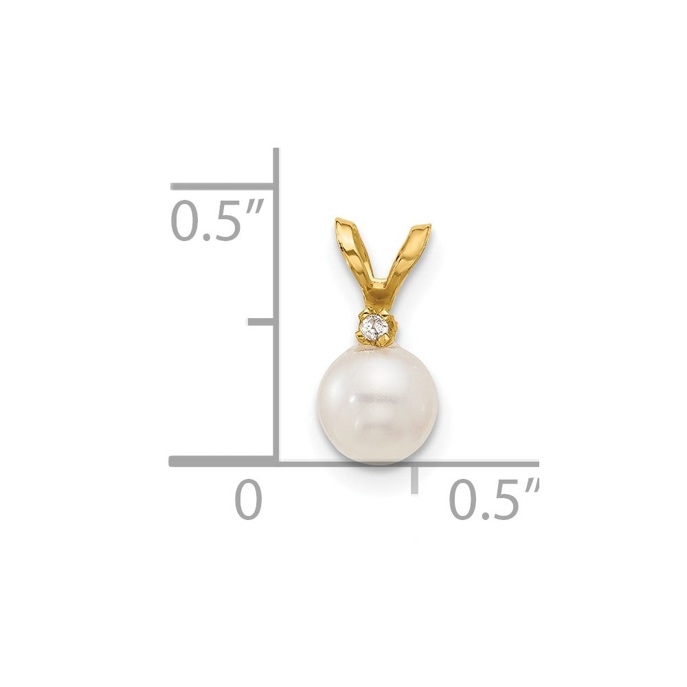 14k 5-6mm Round White Freshwater Cultured Pearl Diamond Pendant