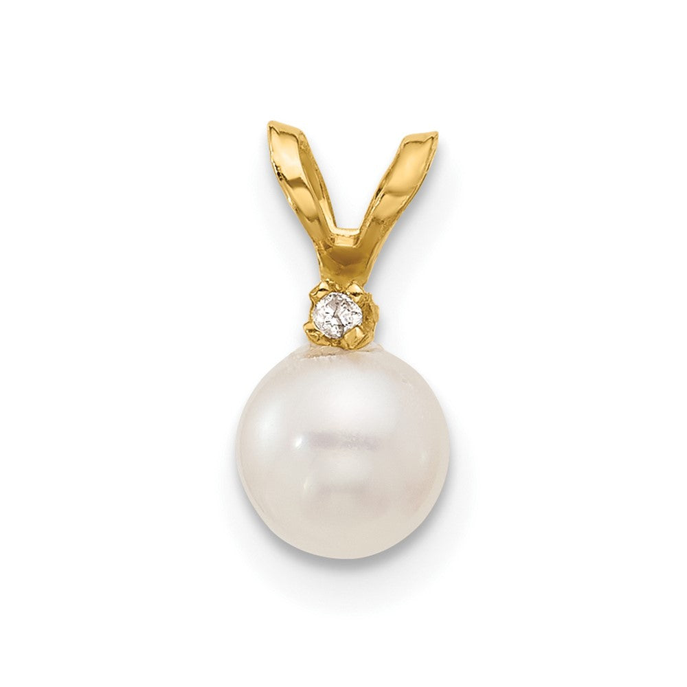 14k 5-6mm Round White Freshwater Cultured Pearl Diamond Pendant