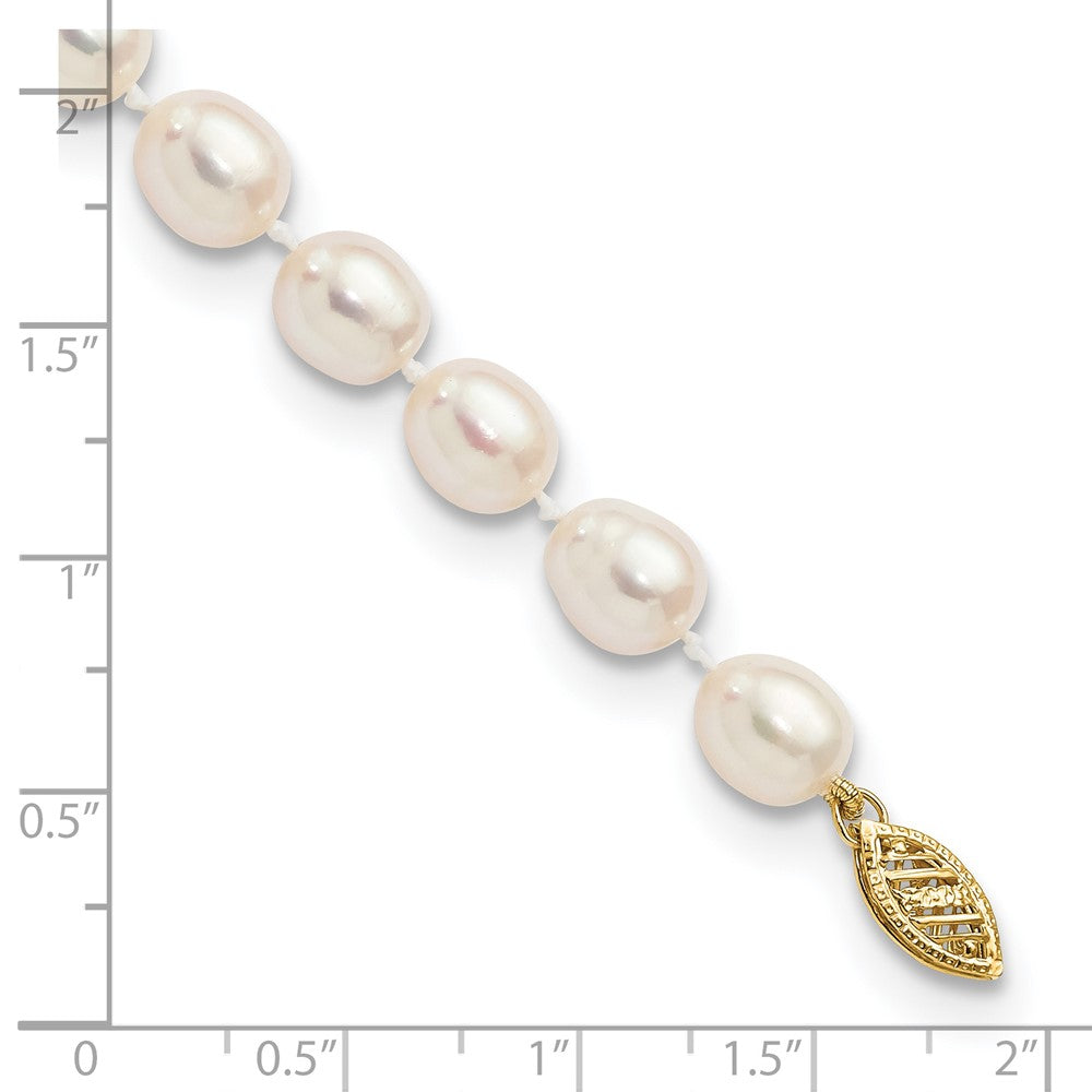 14k 7-8mm White Rice Freshwater Cultured Pearl Bracelet