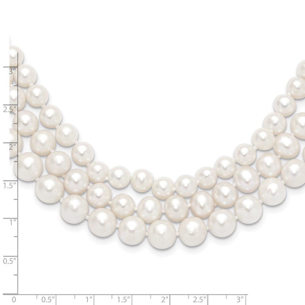 14k 8-9mm White Near Round FW Cultured Pearl 3-Strand Necklace