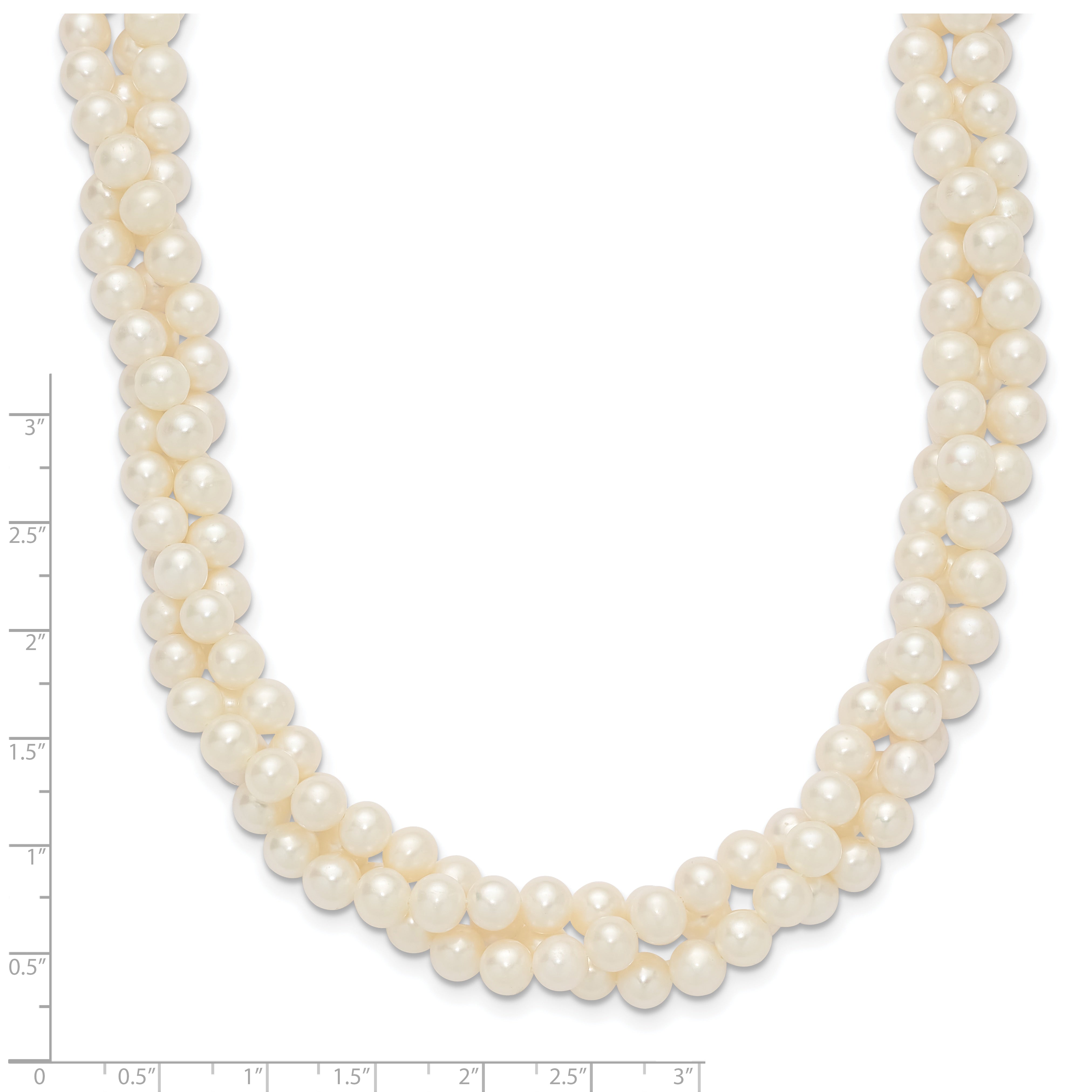 14k 6-7mm White Near Round FW Cultured Pearl 3-Strand Necklace