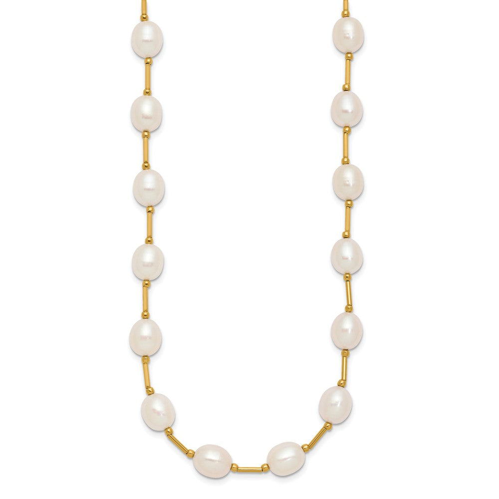 14K 7-8mm White Rice Freshwater Cultured Pearl Bead Necklace