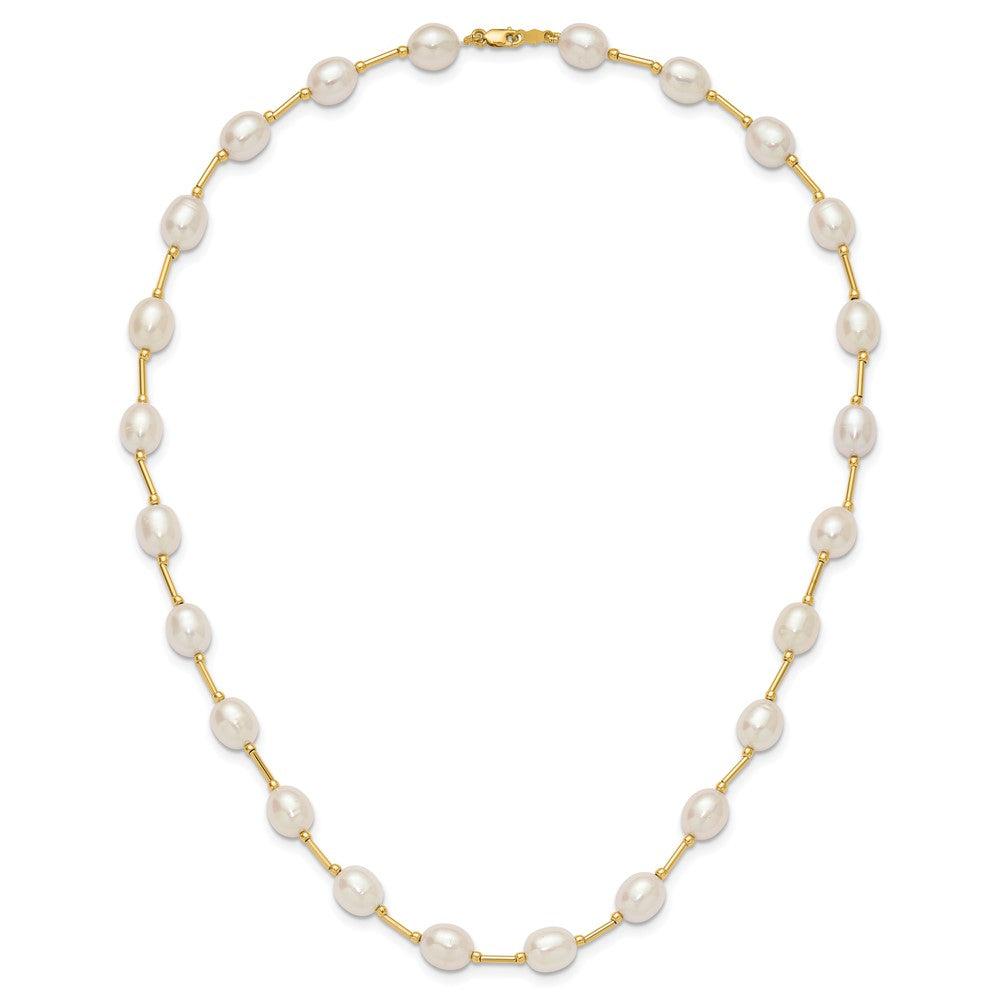 14K 7-8mm White Rice Freshwater Cultured Pearl Bead Necklace