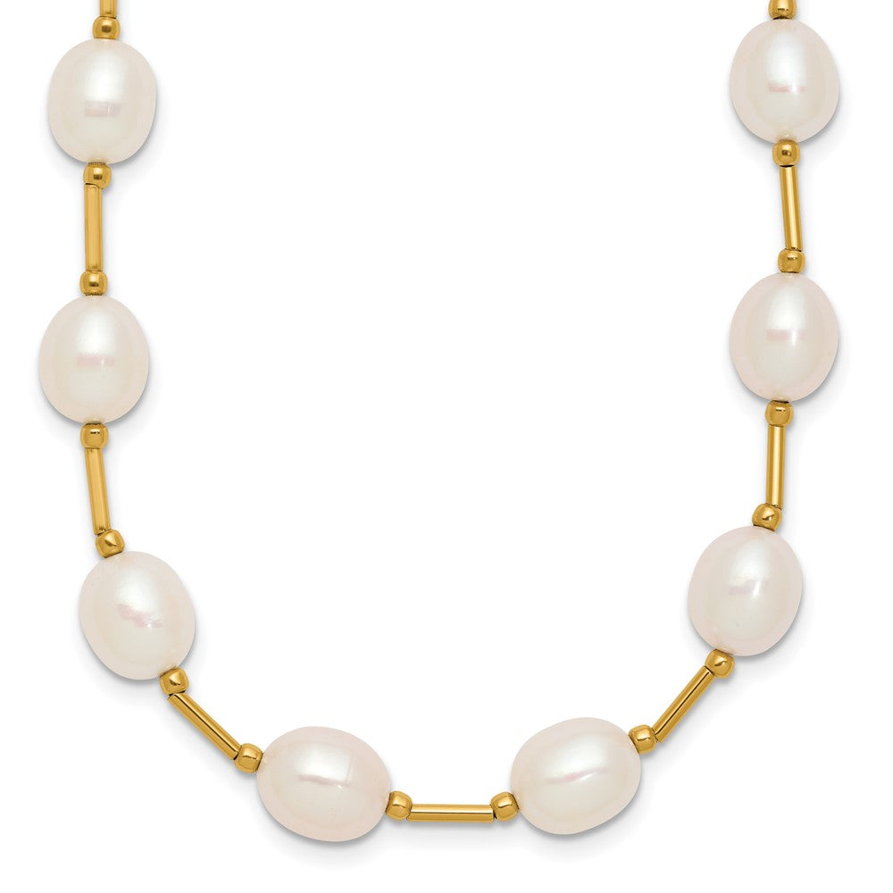 14K 7-8mm White Rice Freshwater Cultured Pearl Bead Necklace