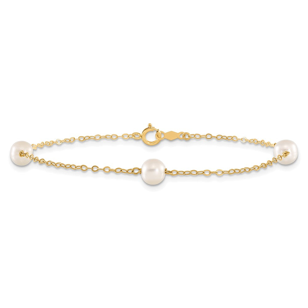 14K 5-6mm White Near Round Freshwater Cultured Pearl 3-station Bracelet