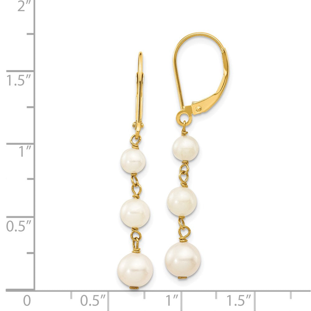 14k 4-6mm White Semi-round FW Cultured Pearl Graduated Leverback Earrings