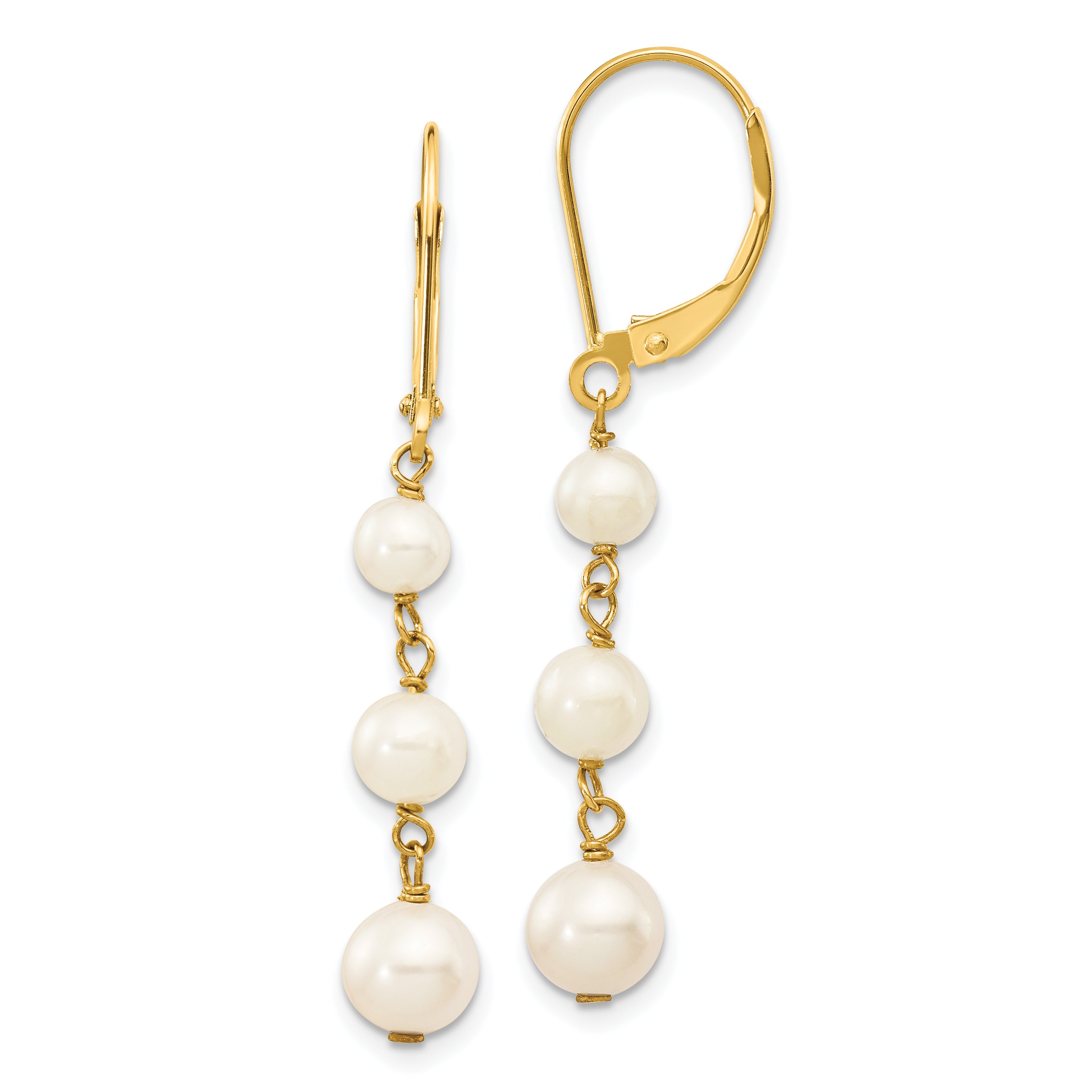 14k 4-6mm White Semi-round FW Cultured Pearl Graduated Leverback Earrings