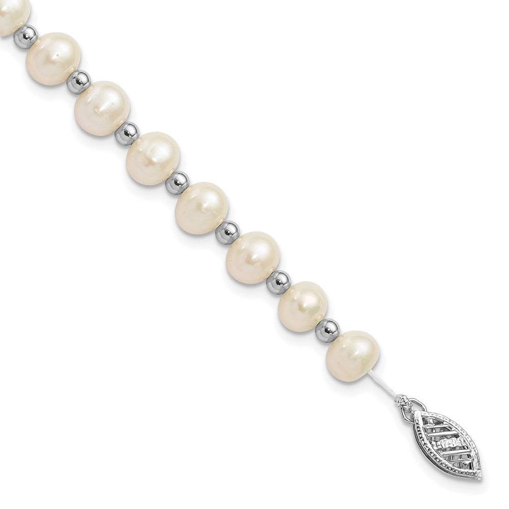 14k White Gold 6-7mm White Near Round FW Cultured Pearl Bead Bracelet