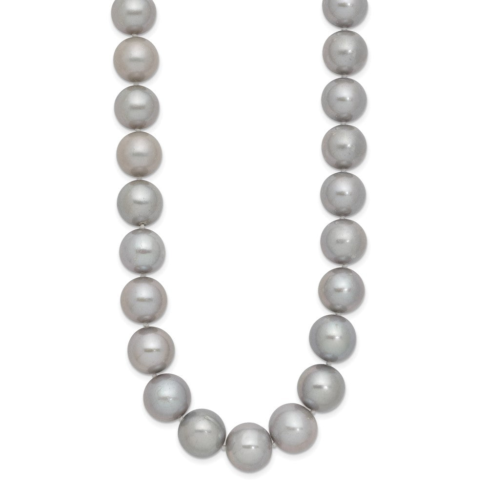 14k White Gold 11-12mm Grey Near Round Freshwater Cultured Pearl Necklace