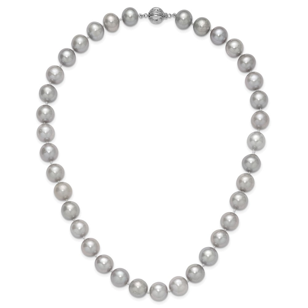 14k White Gold 11-12mm Grey Near Round Freshwater Cultured Pearl Necklace