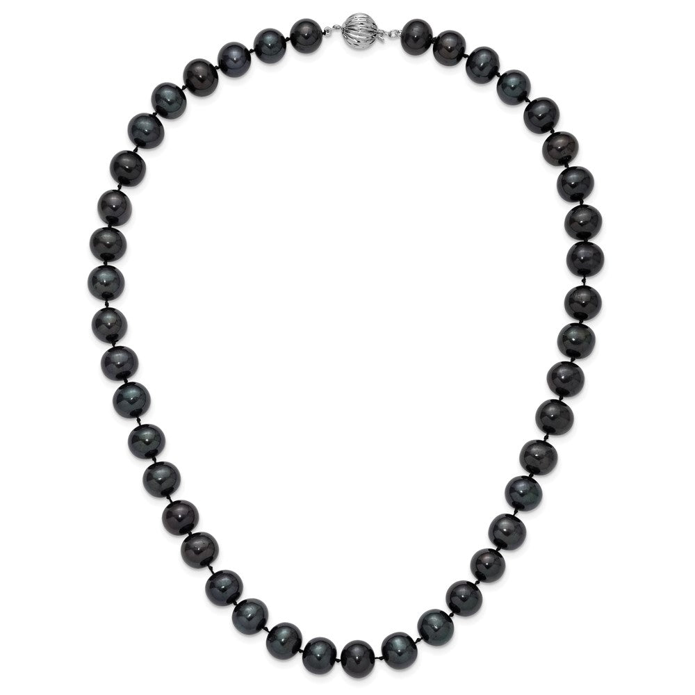 14k White Gold 10-11mm Black Near Round Freshwater Cultured Pearl Necklace