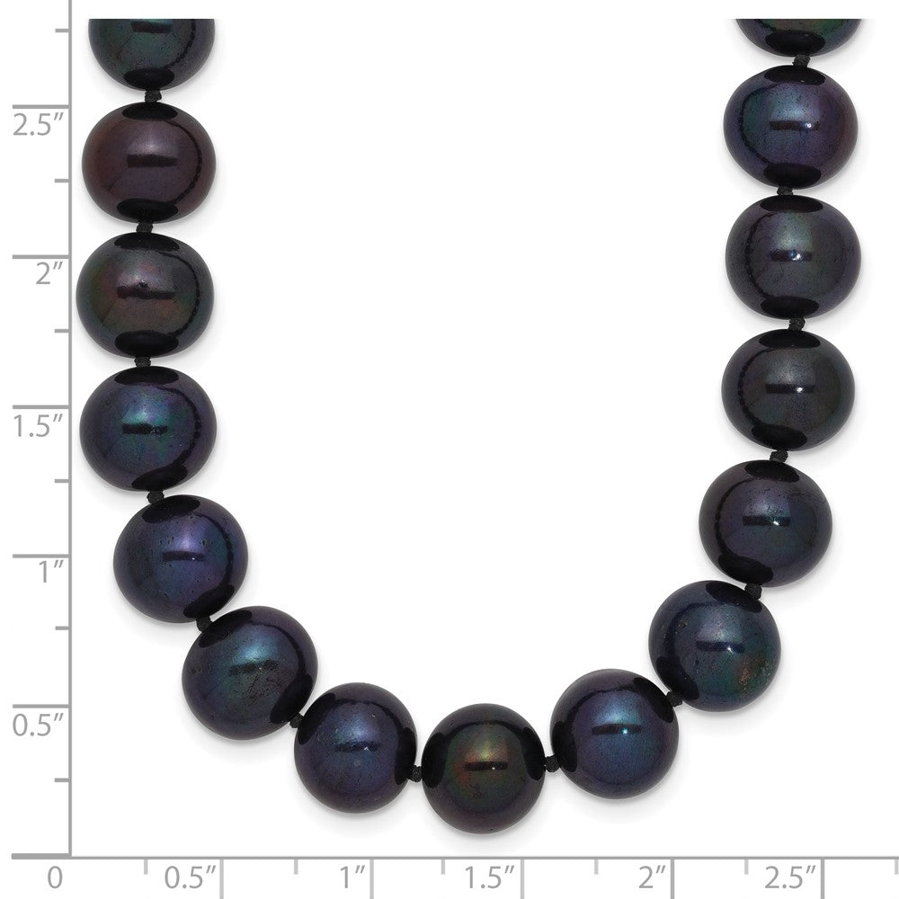 14k White Gold 10-11mm Black Near Round Freshwater Cultured Pearl Necklace