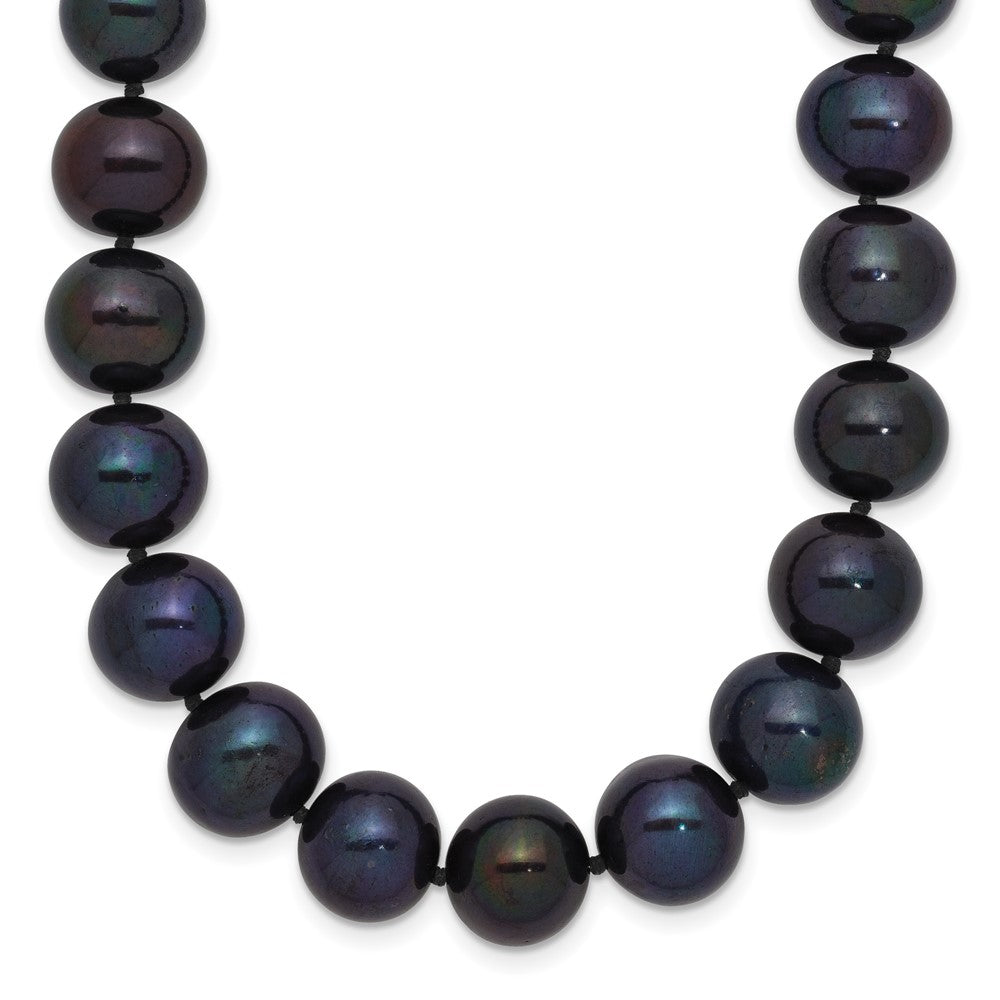 14k White Gold 10-11mm Black Near Round Freshwater Cultured Pearl Necklace