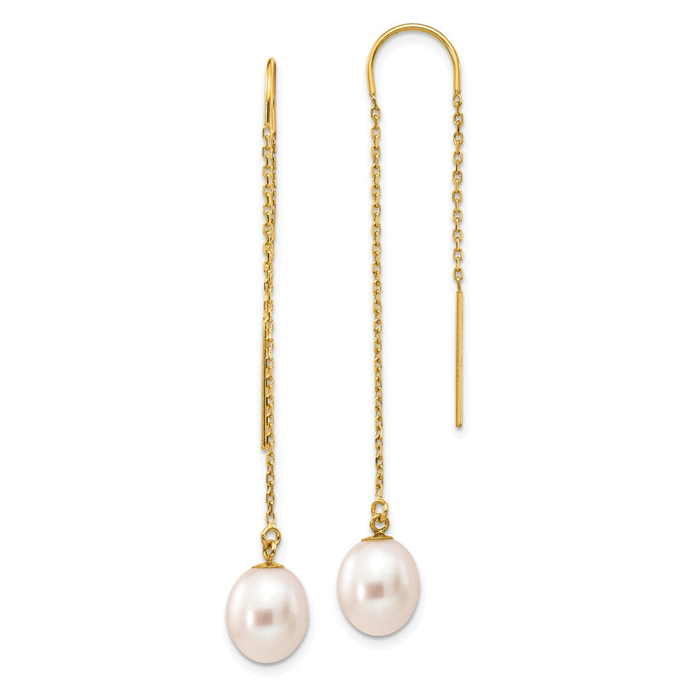 14k 7-8mm White Rice Freshwater Cultured Pearl Dangle Threader Earrings