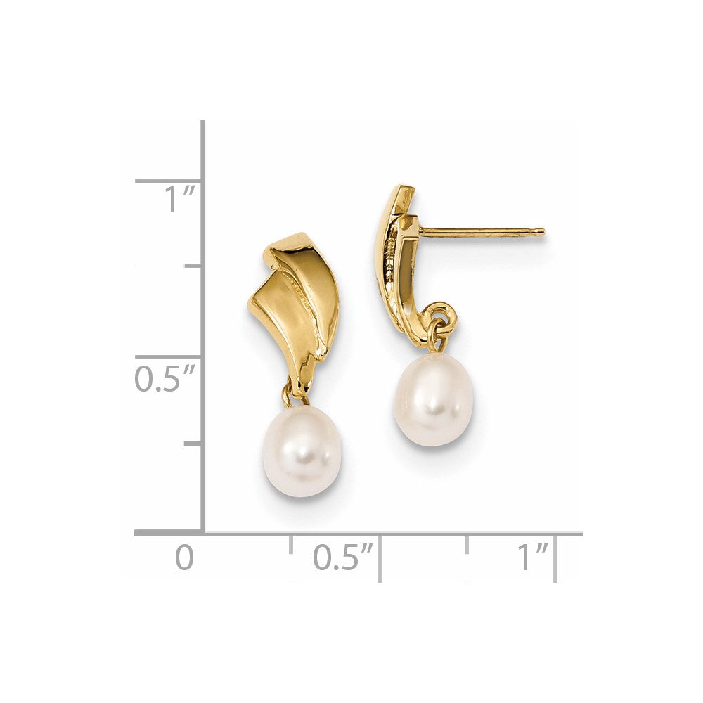 14k 5-6mm White Rice Freshwater Cultured Pearl Post Dangle Earrings