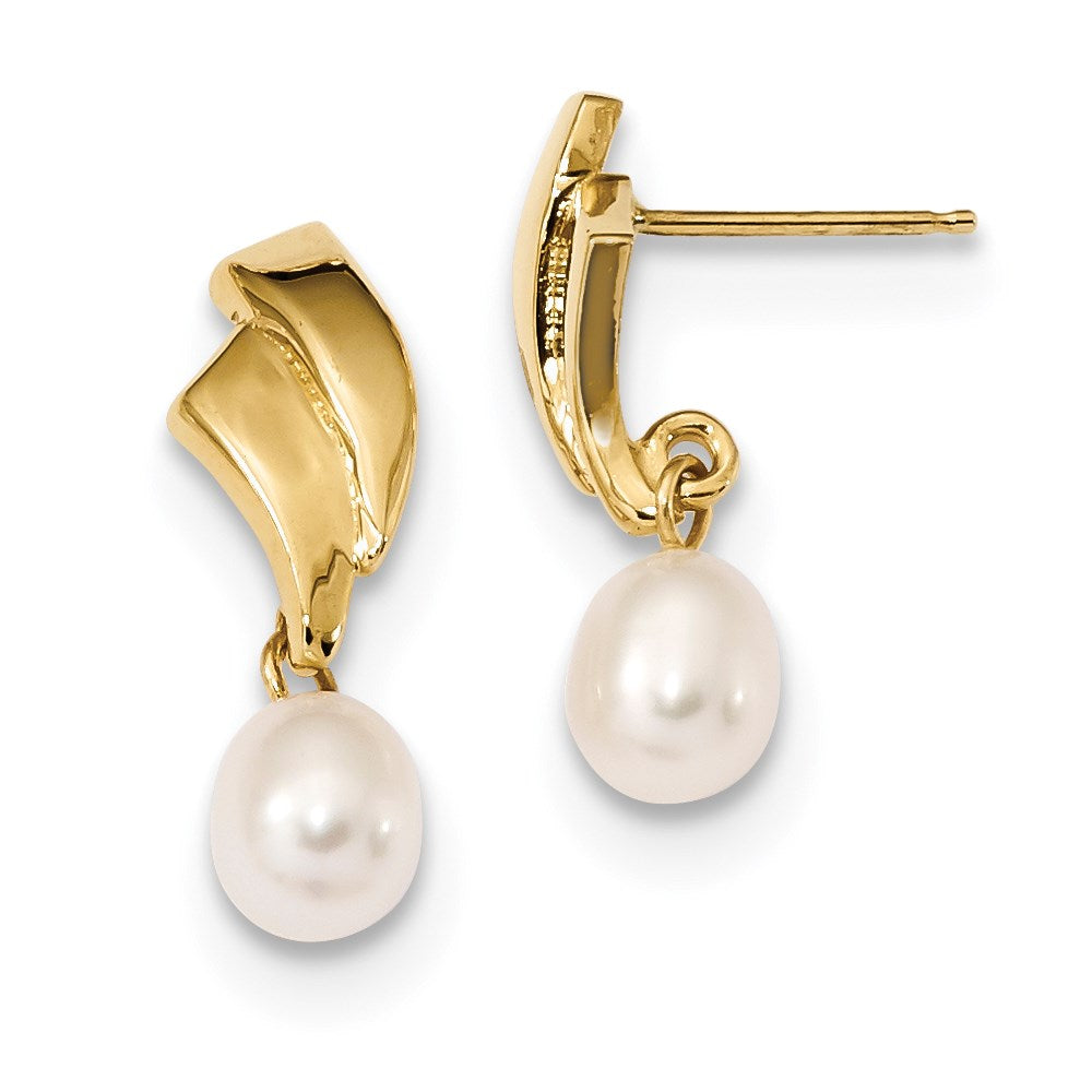 14k 5-6mm White Rice Freshwater Cultured Pearl Post Dangle Earrings